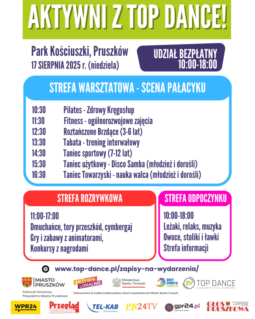 aktywni z top dance warsztaty piknik pruszków plan